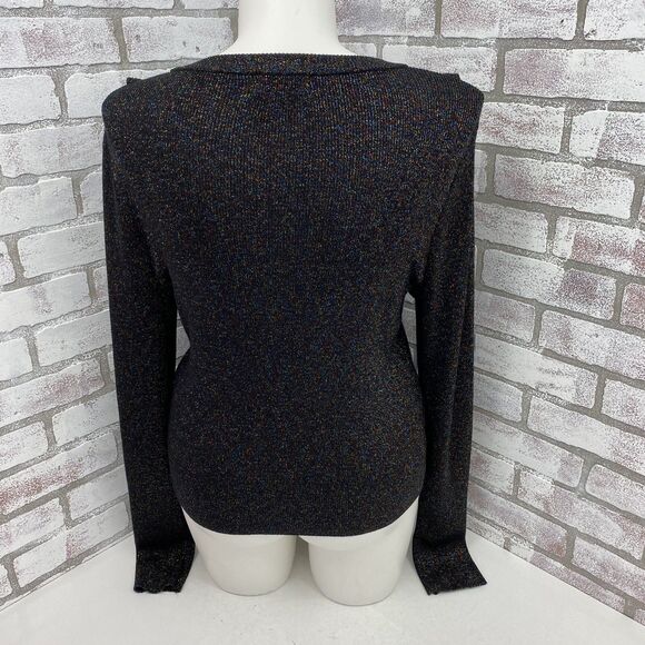 Forever 21 Sweater Women 3x Ruffle Ribbed Knit Metallic Holiday Work Party Black - Picture 11 of 13